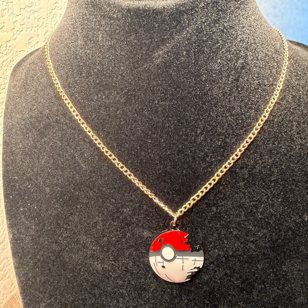 Pokeball Enamel Pendant Necklace - Red & White